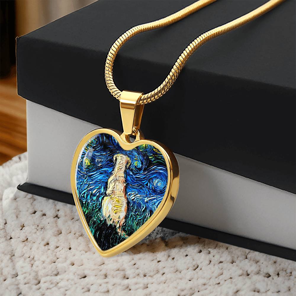 Yellow Labrador Back Starry Night Heart Necklace