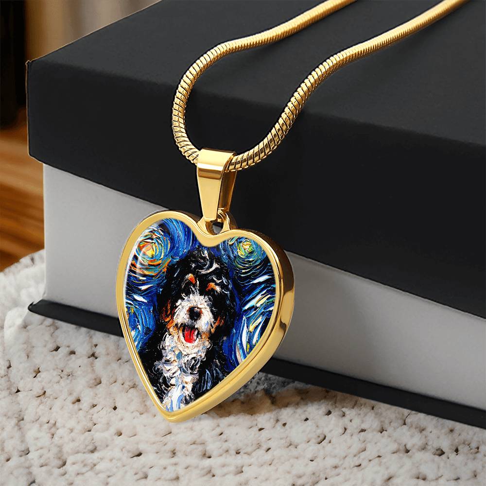 Bernedoodle Starry Night Heart Necklace