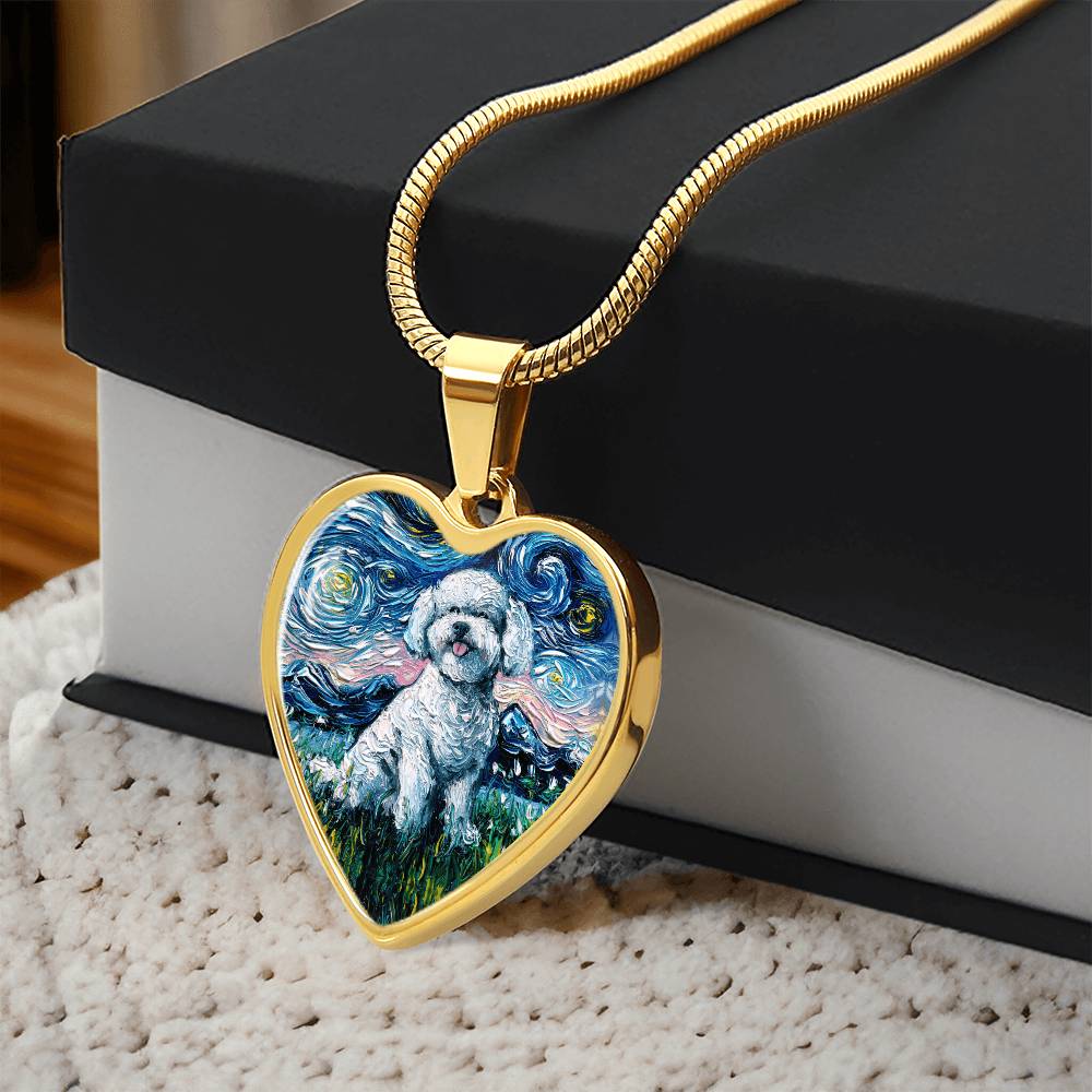 Bichon Frise Starry Night Heart Necklace