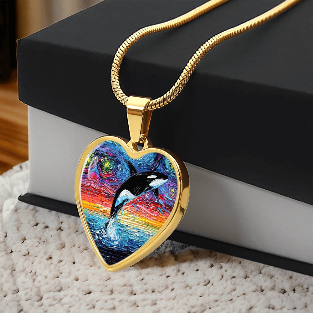 Orca Starry Night Heart Necklace