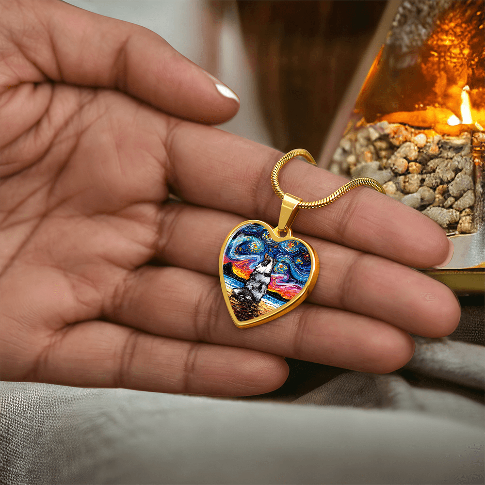 Merle Shetland Sheepdog Starry Night Heart Necklace