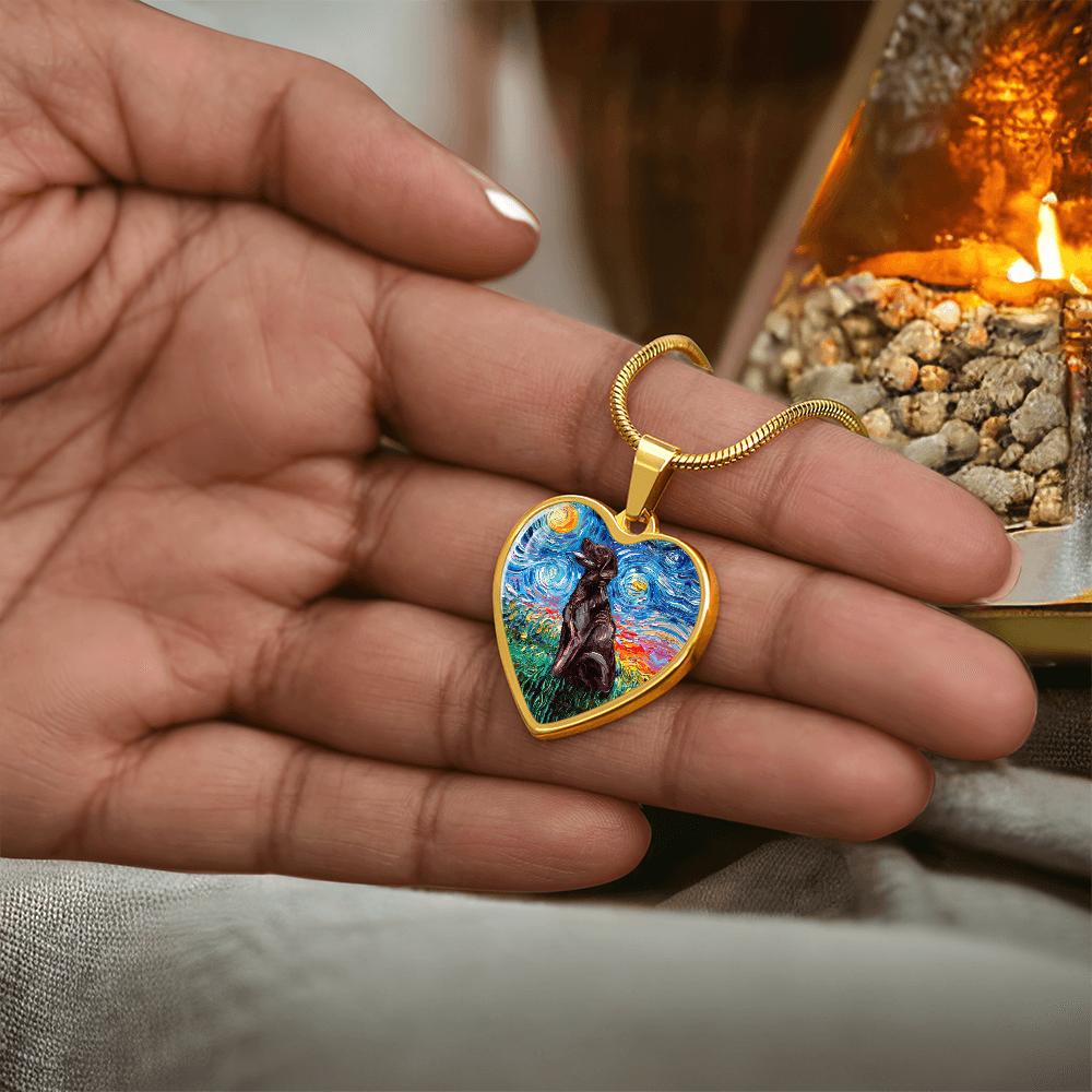 Chocolate Labrador Starry Night Heart Necklace