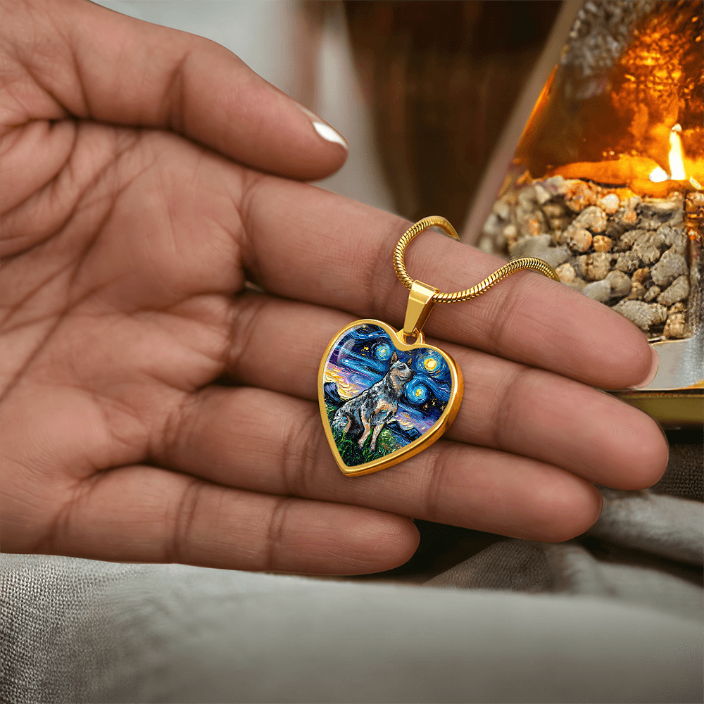 Blue Heeler Starry Night Heart Necklace