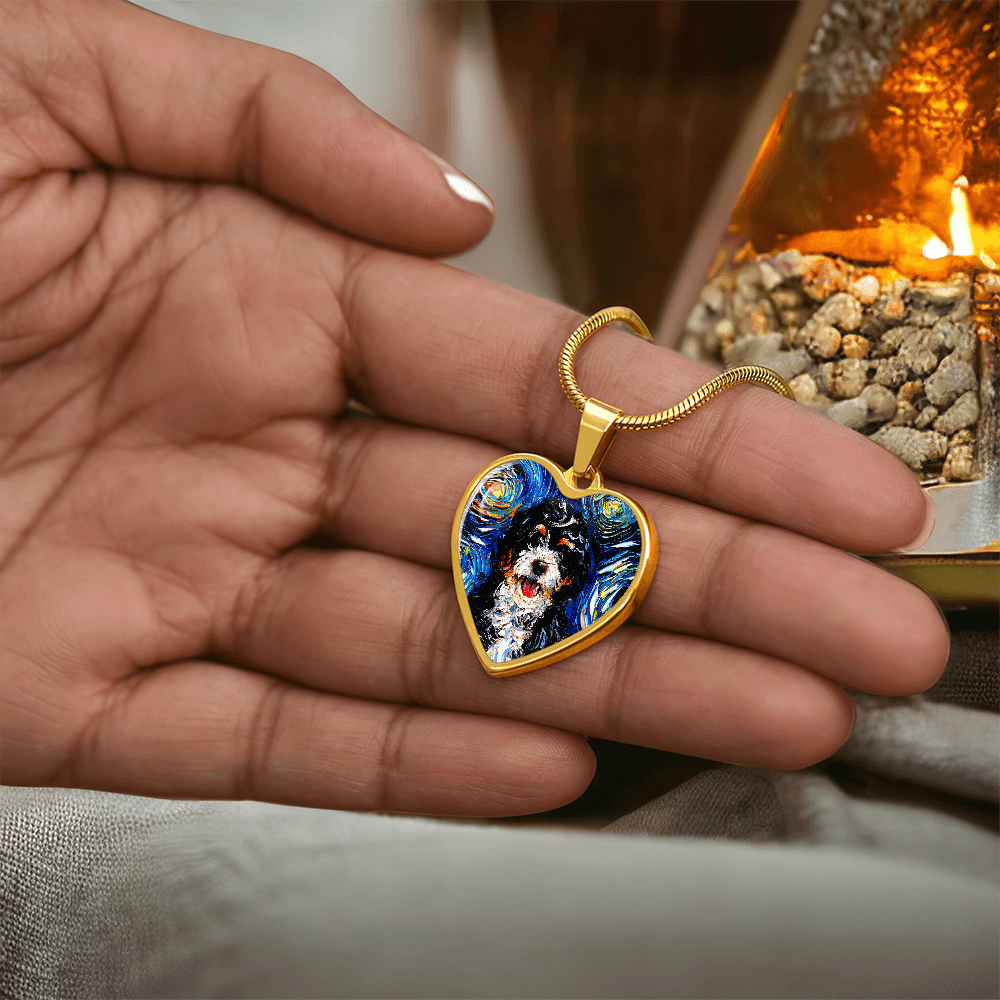 Bernedoodle Starry Night Heart Necklace