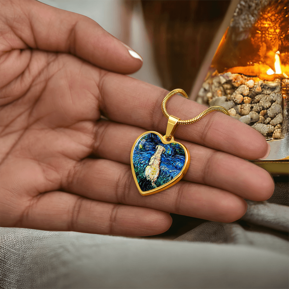 Yellow Labrador Back Starry Night Heart Necklace