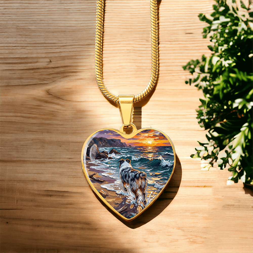 Beach Day - Merle Aussie Shepherd Heart Necklace