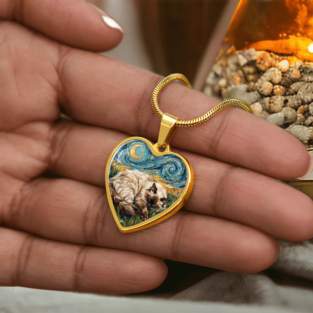 Sleepy Birman Night Heart Necklace