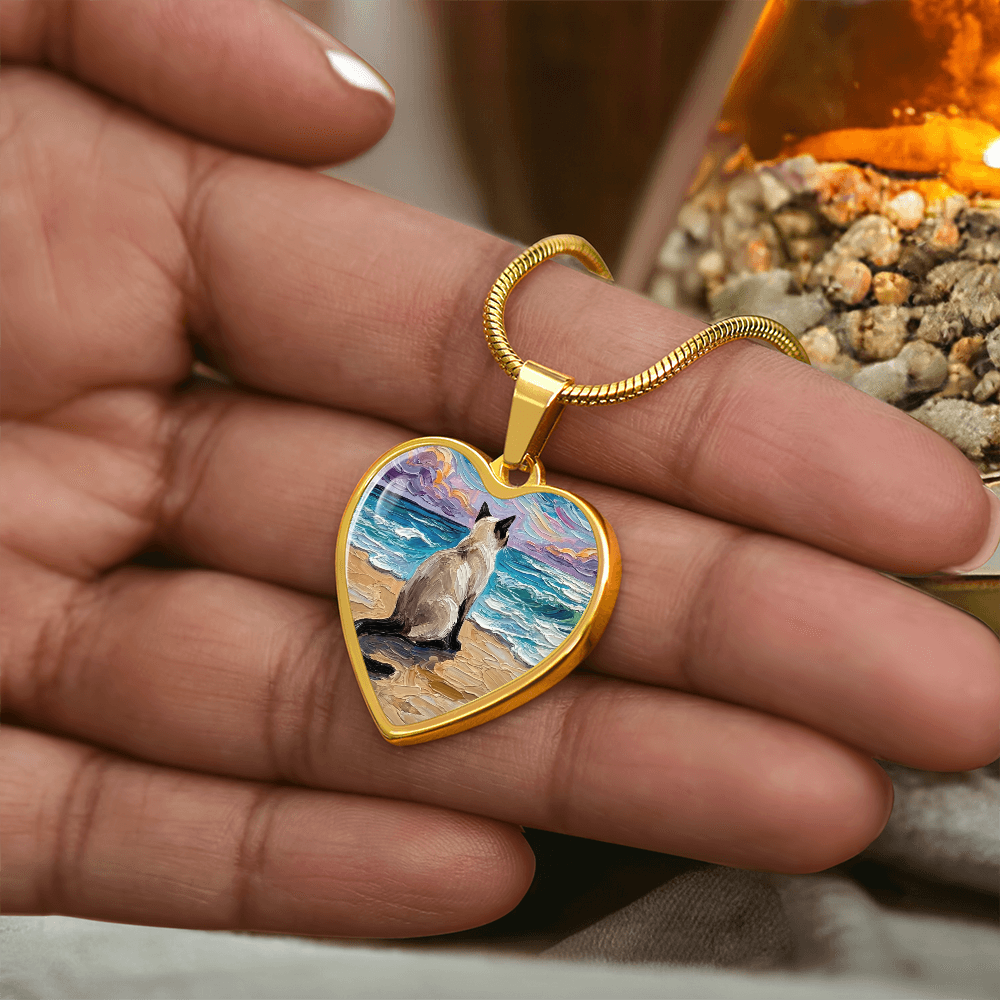 Beach Nights -Siamese Cat Heart Necklace