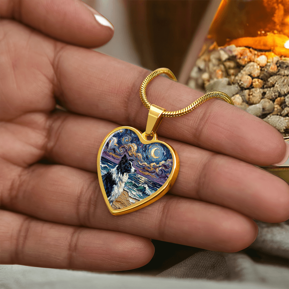 Border Collie Portrait Heart Necklace