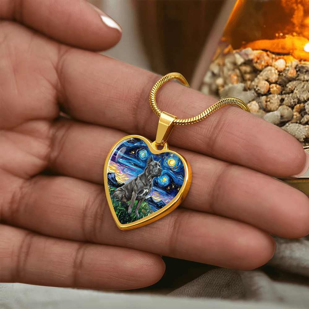 Cane Corso Starry Night Heart Necklace