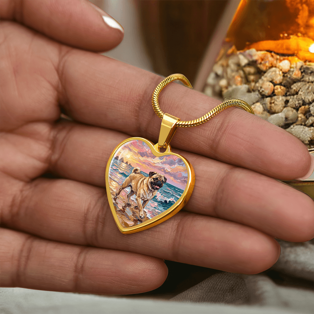 Summer Sunset - Fawn Pug Heart Necklace