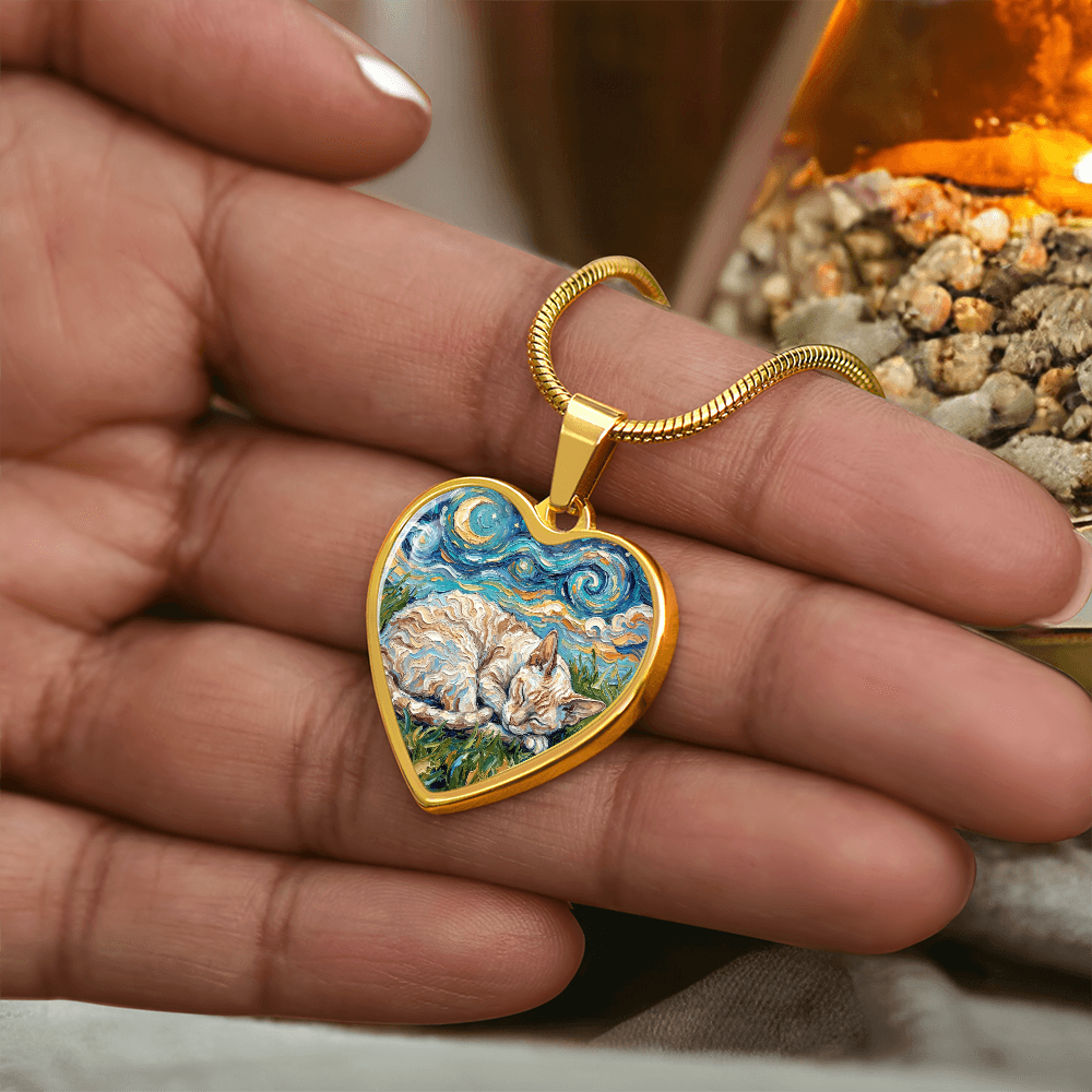 Sleepy Cornish Rex Night Heart Necklace
