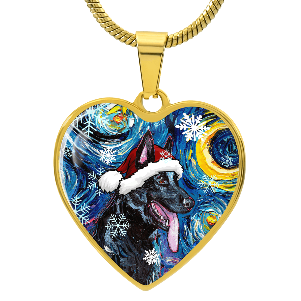 Black German Shepherd Christmas Heart Necklace