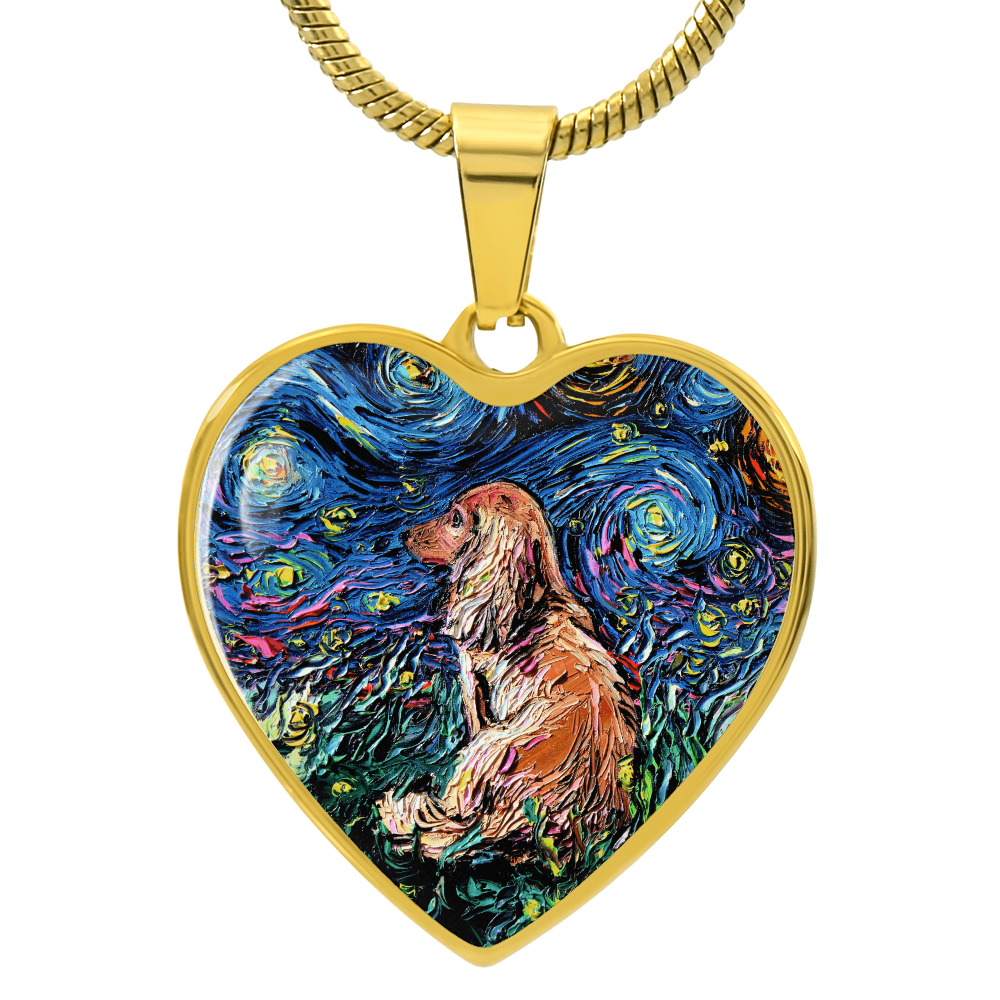 Brown Long Hair Dachshund Starry Night Heart Necklace