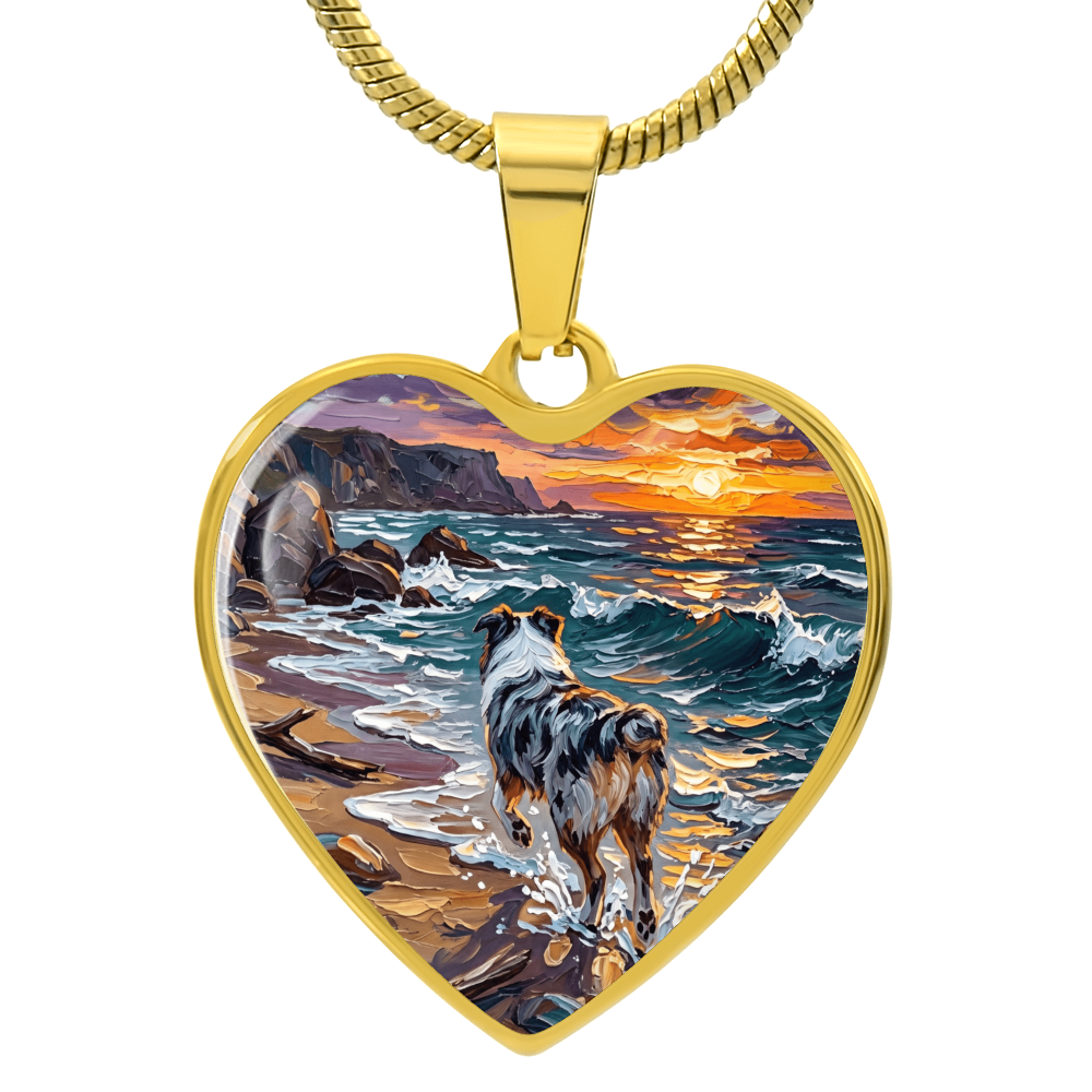 Beach Day - Merle Aussie Shepherd Heart Necklace