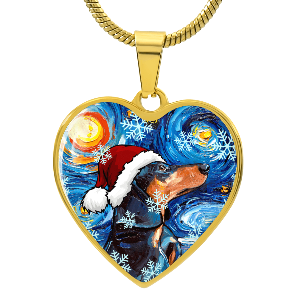 Santa Black and Tan Dachshund Heart Necklace