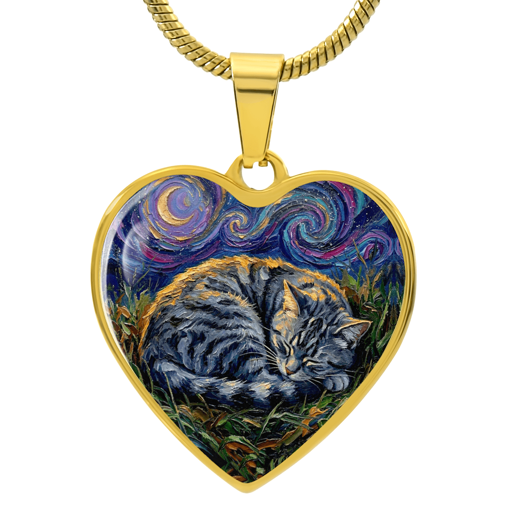 Sleepy American Shorthair Tabby Heart Necklace