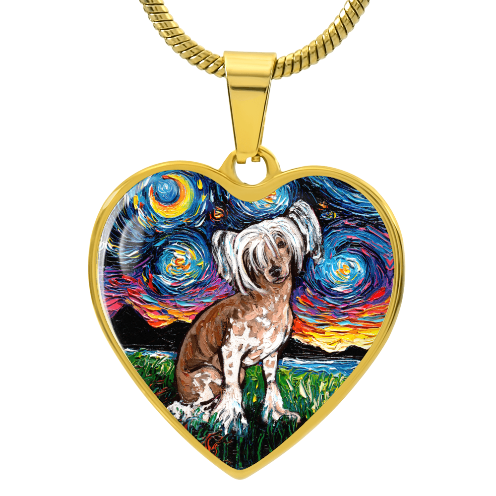 Chinese Crested Starry Night Heart Necklace