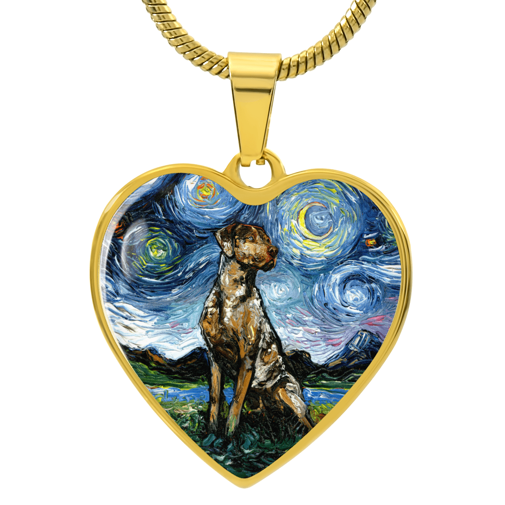 Catahoula Leopard Dog Starry Night Heart Necklace