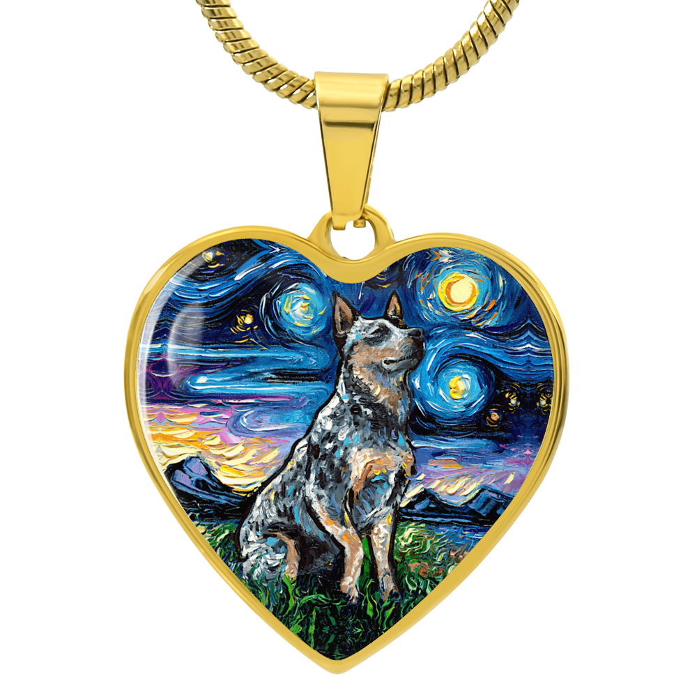 Blue Heeler Starry Night Heart Necklace
