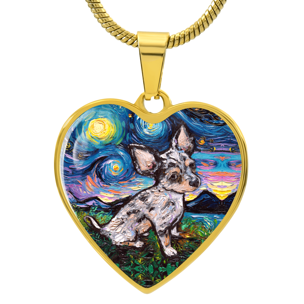 Merle Teacup Chihuahua Starry Night Heart Necklace