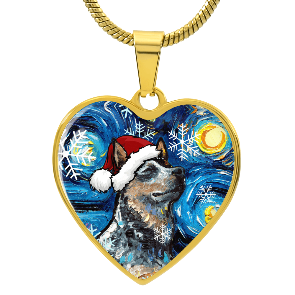 Blue Heeler Christmas Heart Necklace