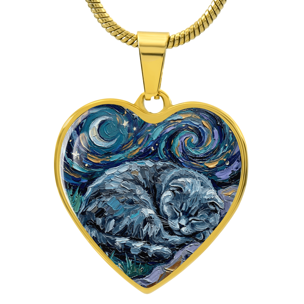 Sleepy Scottish Fold Heart Necklace