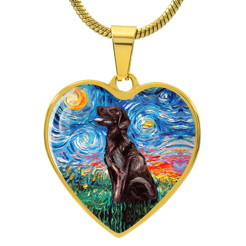 Chocolate Labrador Starry Night Heart Necklace