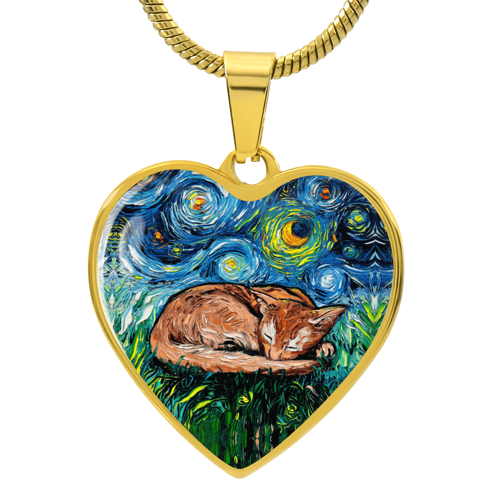 Abysinnian Cat Starry Night Heart Necklace