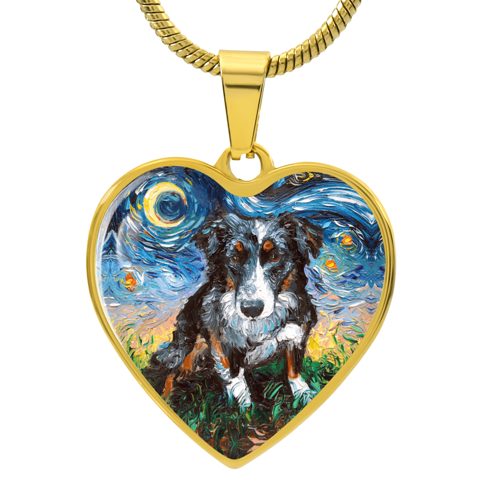 Australian Shepherd Starry Night Heart Necklace