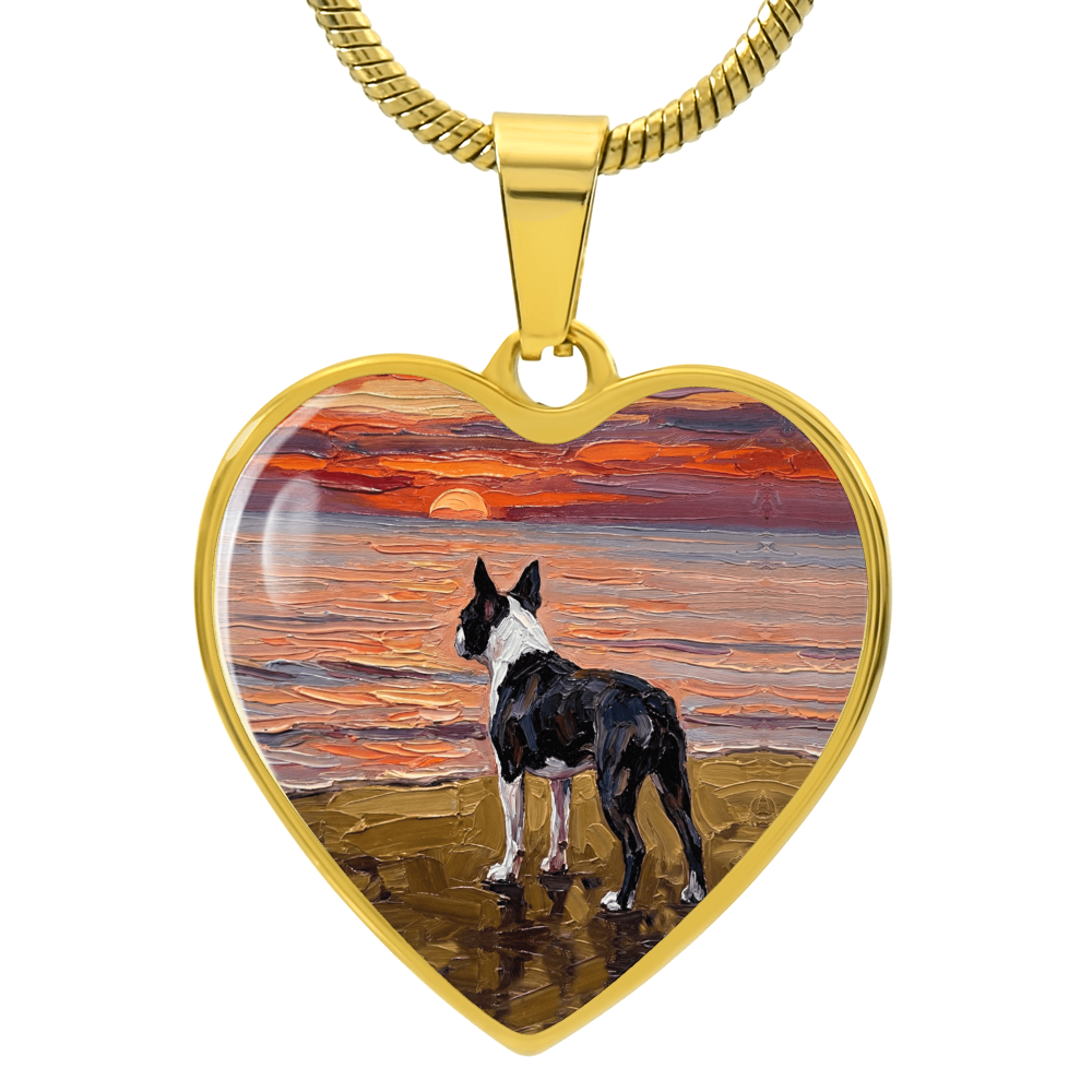 Beach Night - Boston Terrier Heart Necklace