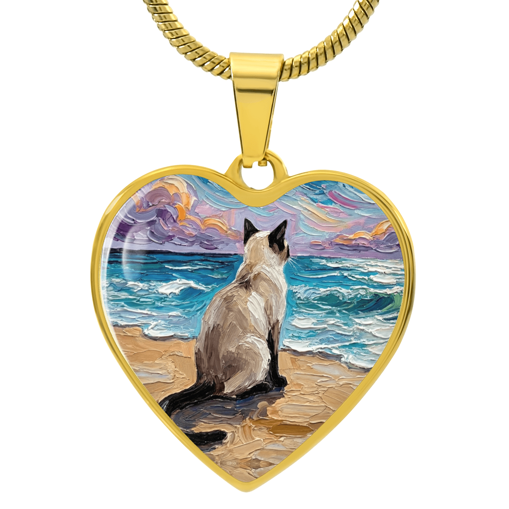 Beach Nights -Siamese Cat Heart Necklace