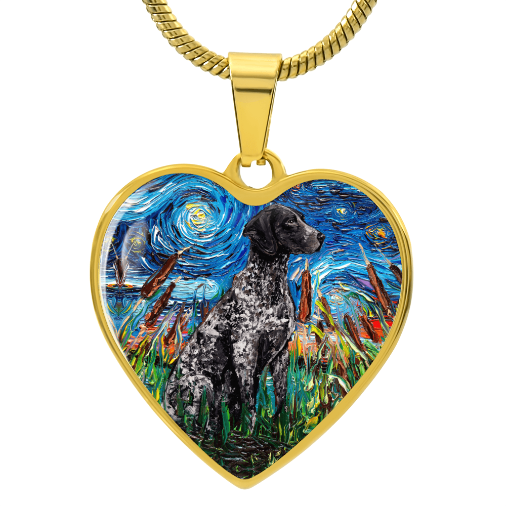 Black German Short Hair Pointer Starry Night Heart Pendant