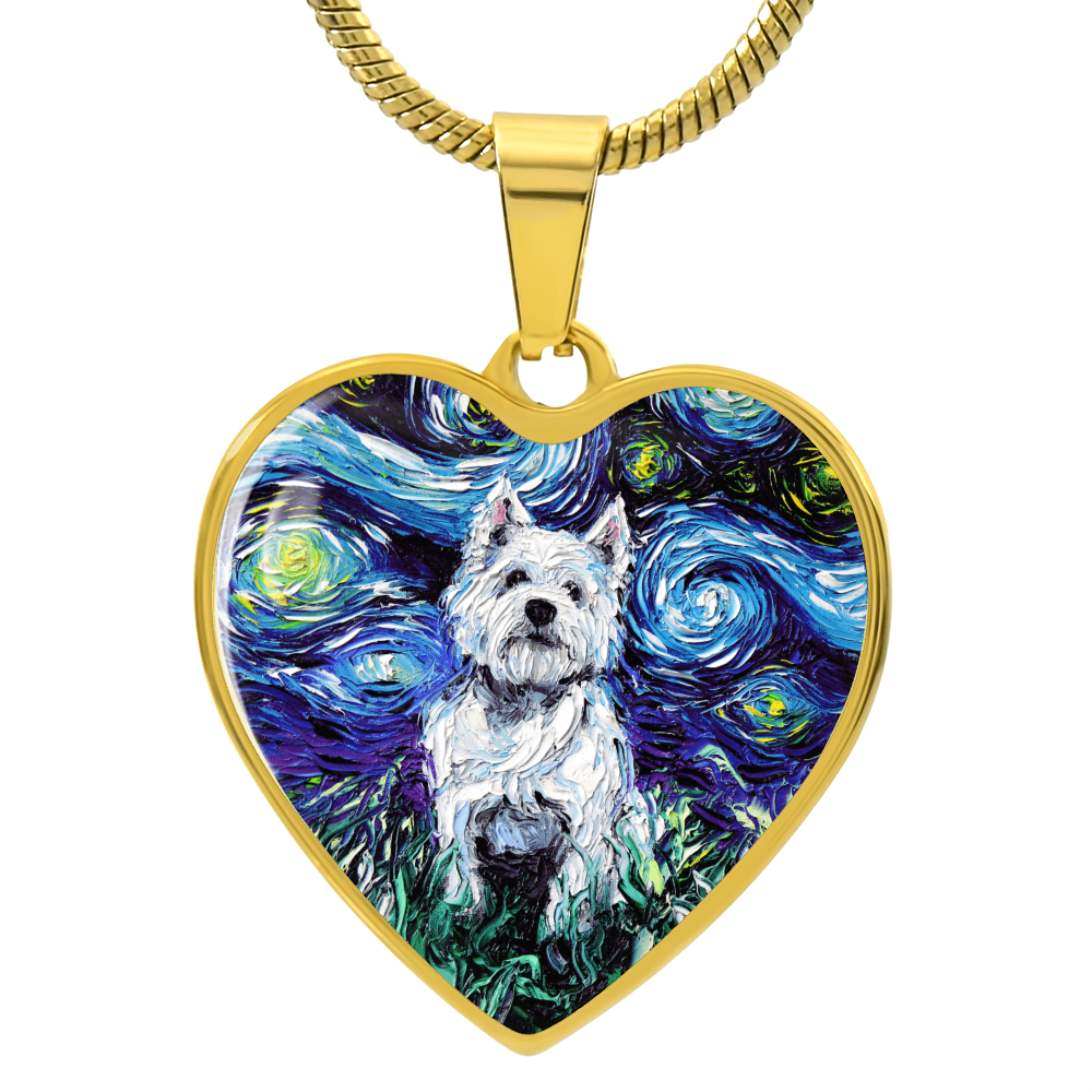 Westie Starry Night Heart Necklace