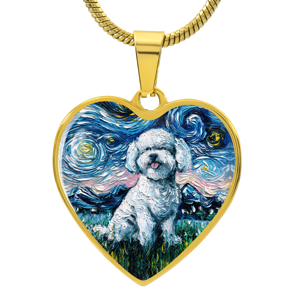 Bichon Frise Starry Night Heart Necklace