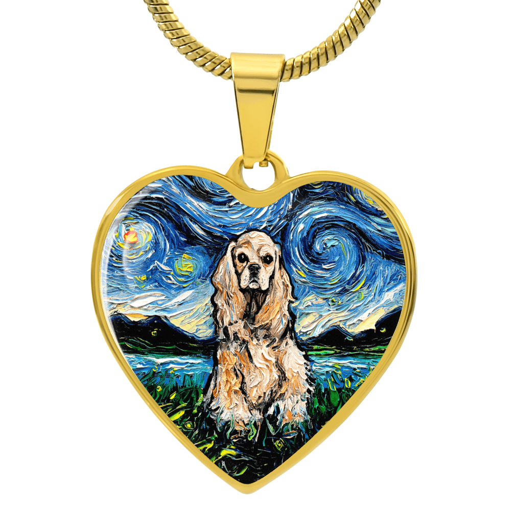 Buff American Cocker Spaniel Starry Night Heart Necklace