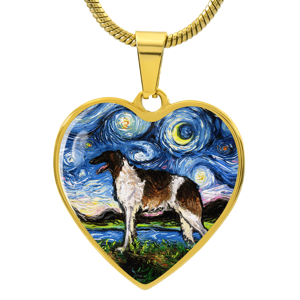 Borzoi Starry Night Heart Necklace