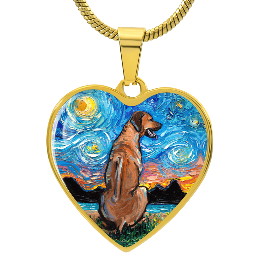 Rhodesian Ridgeback Starry Night Heart Necklace