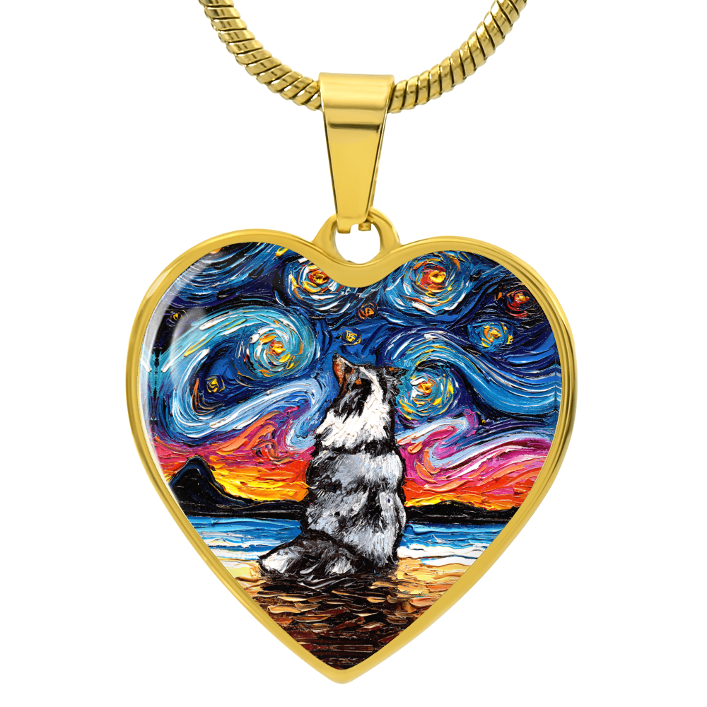 Merle Shetland Sheepdog Starry Night Heart Necklace