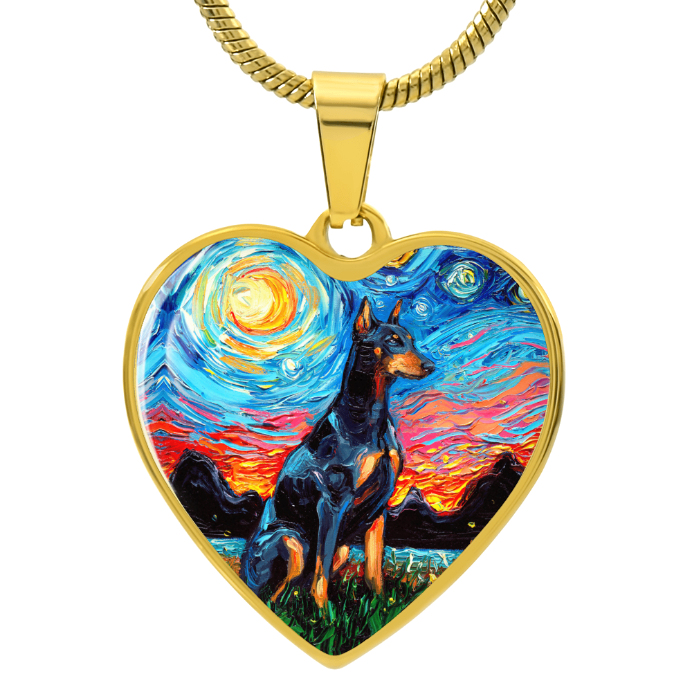 Doberman Pinscher Starry Night Heart Necklace