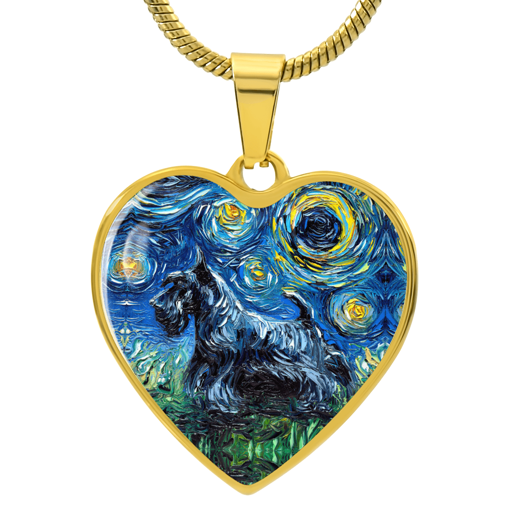 Scottish Terrier Starry Night Heart Necklace