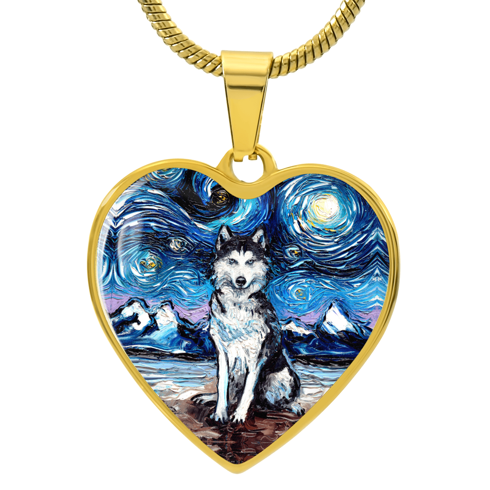 Husky Starry Night Heart Necklace