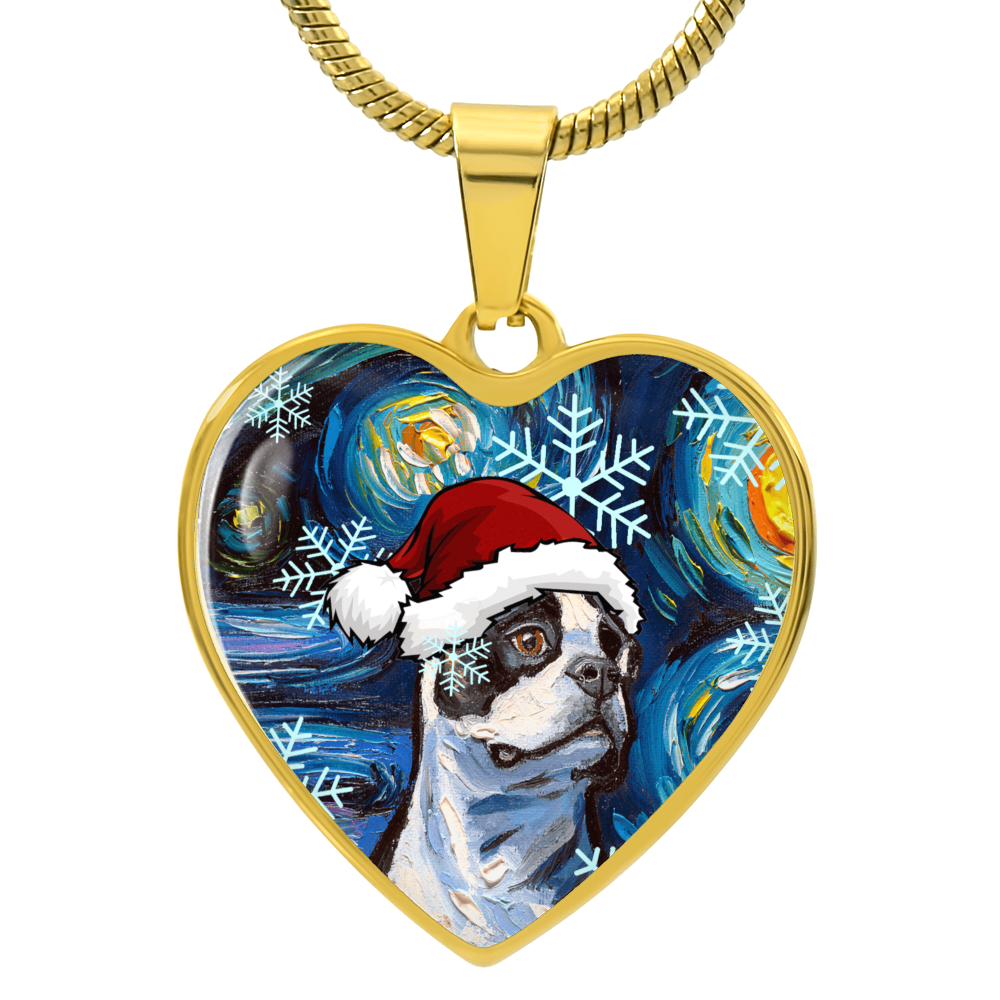 Boston Terrier Christmas Heart Necklace