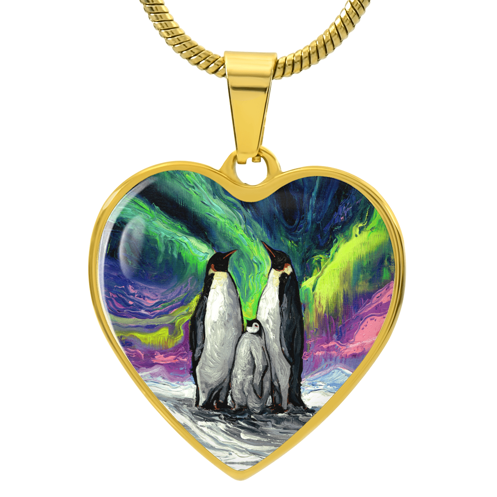 Enjoying The Show Penguin Family Heart Necklace