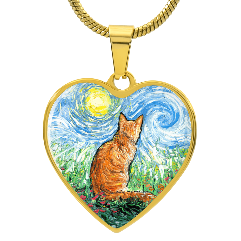 Orange Tabby Spring Morning Heart Necklace