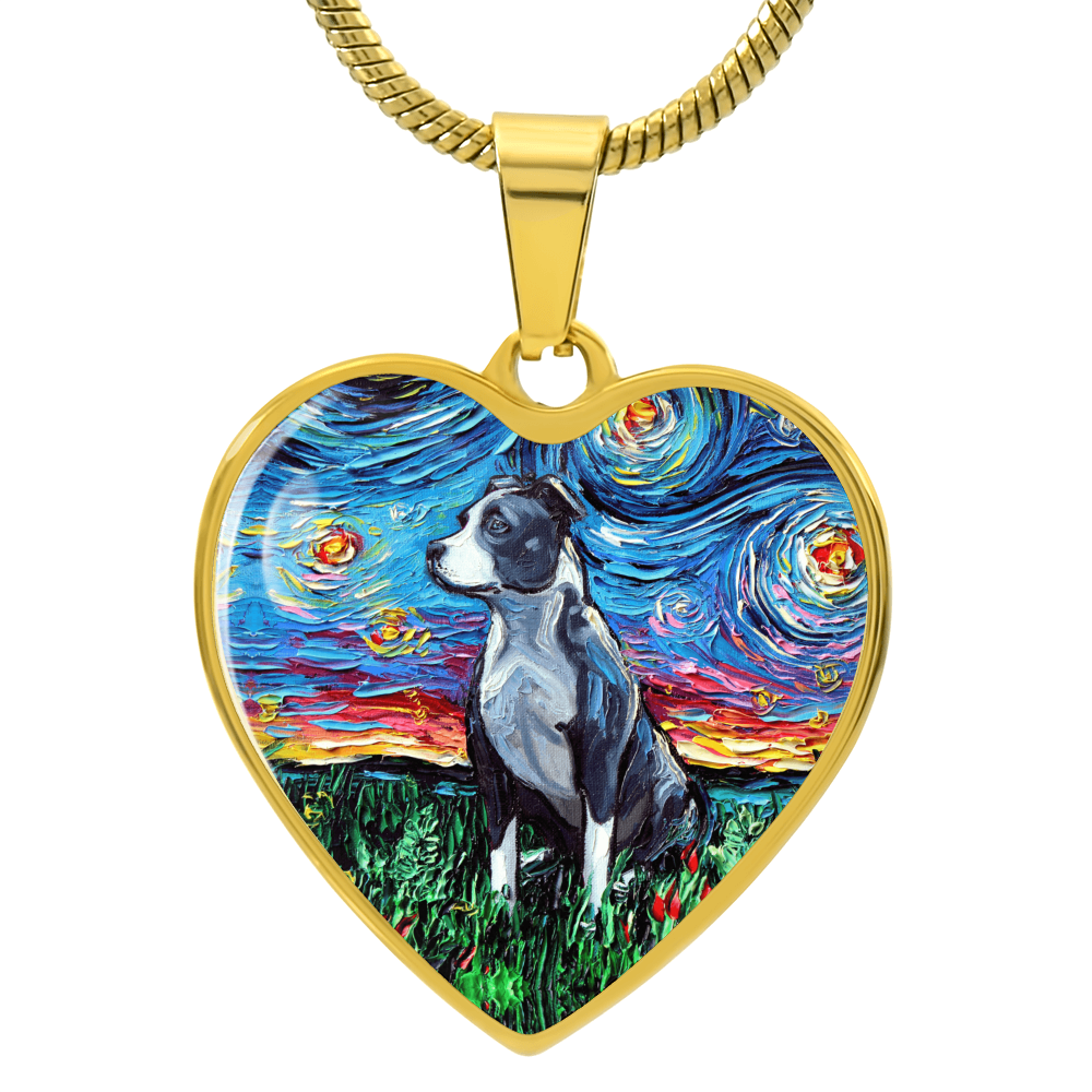 Pit Bull Starry Night Heart Necklace