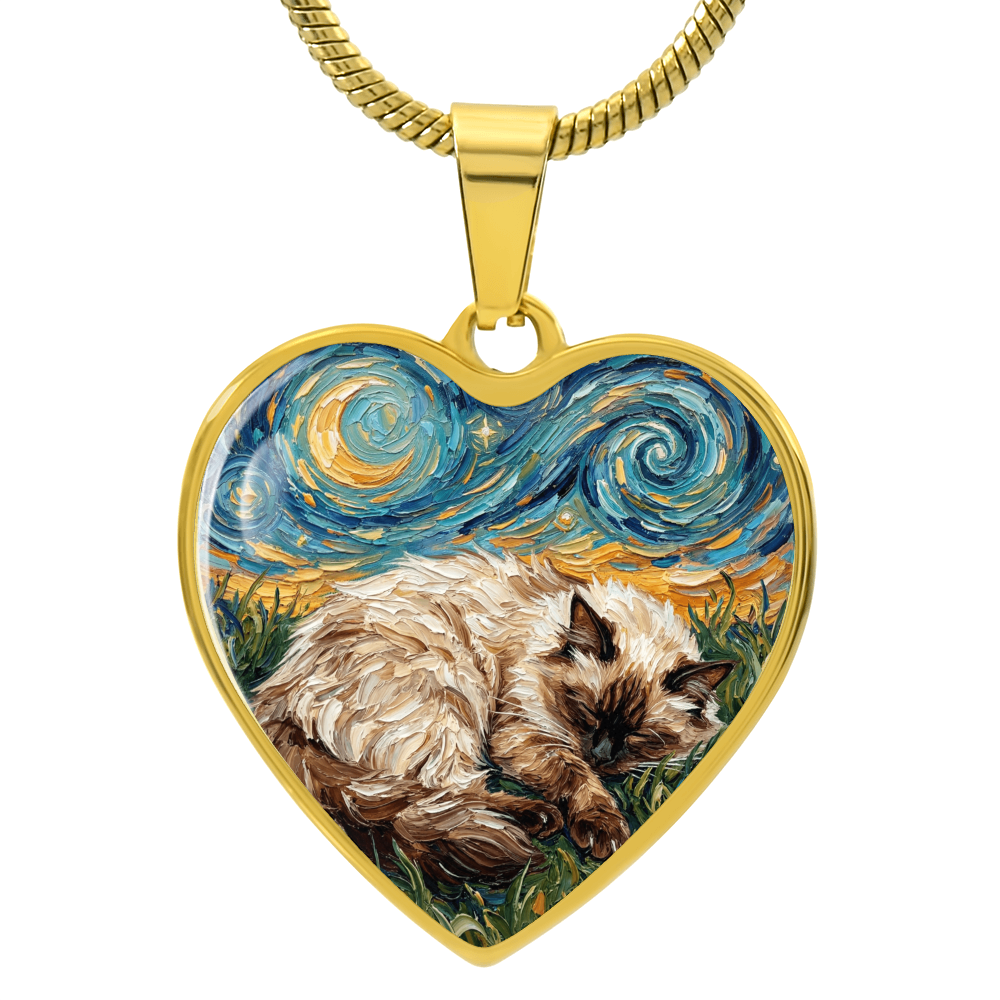 Sleepy Birman Night Heart Necklace
