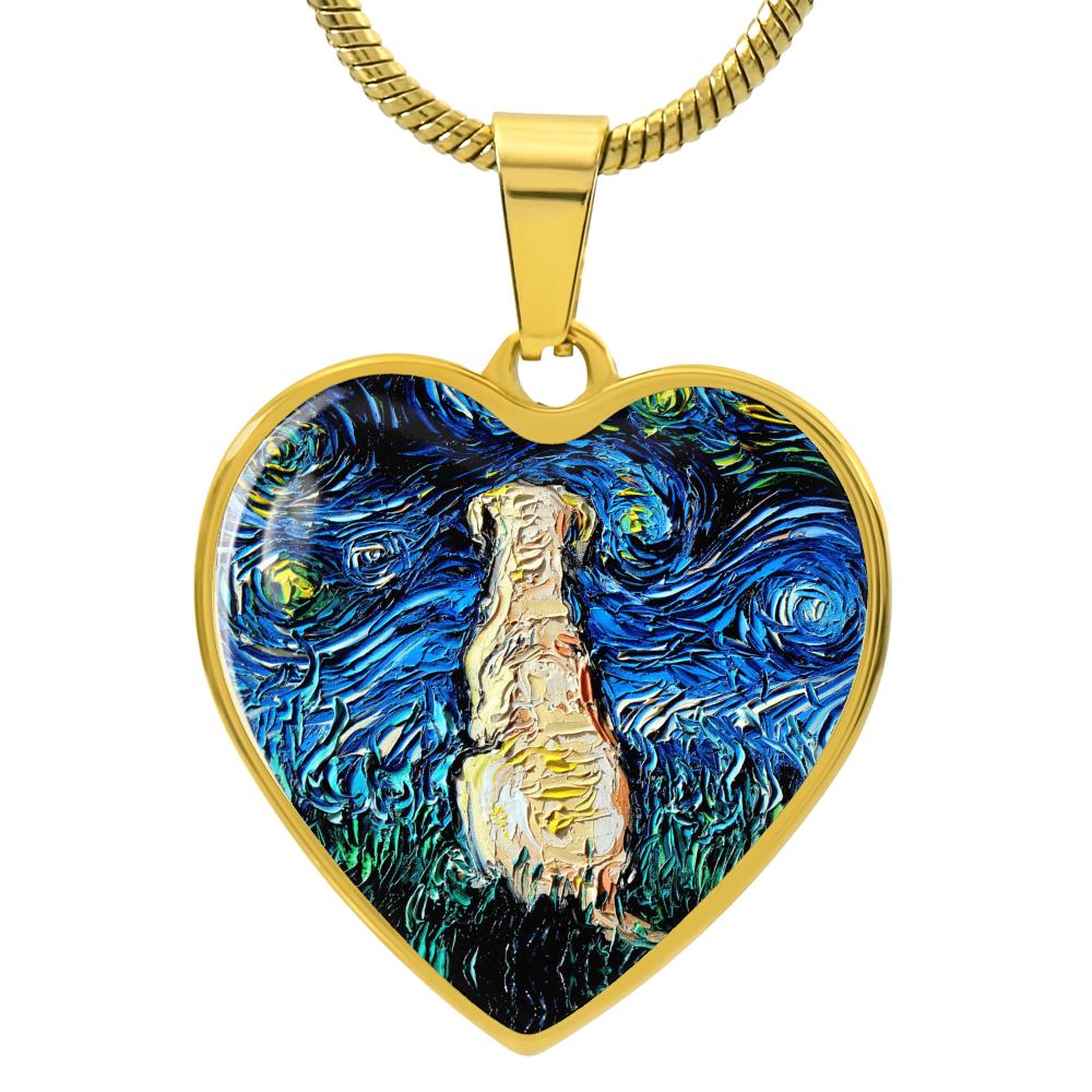 Yellow Labrador Back Starry Night Heart Necklace