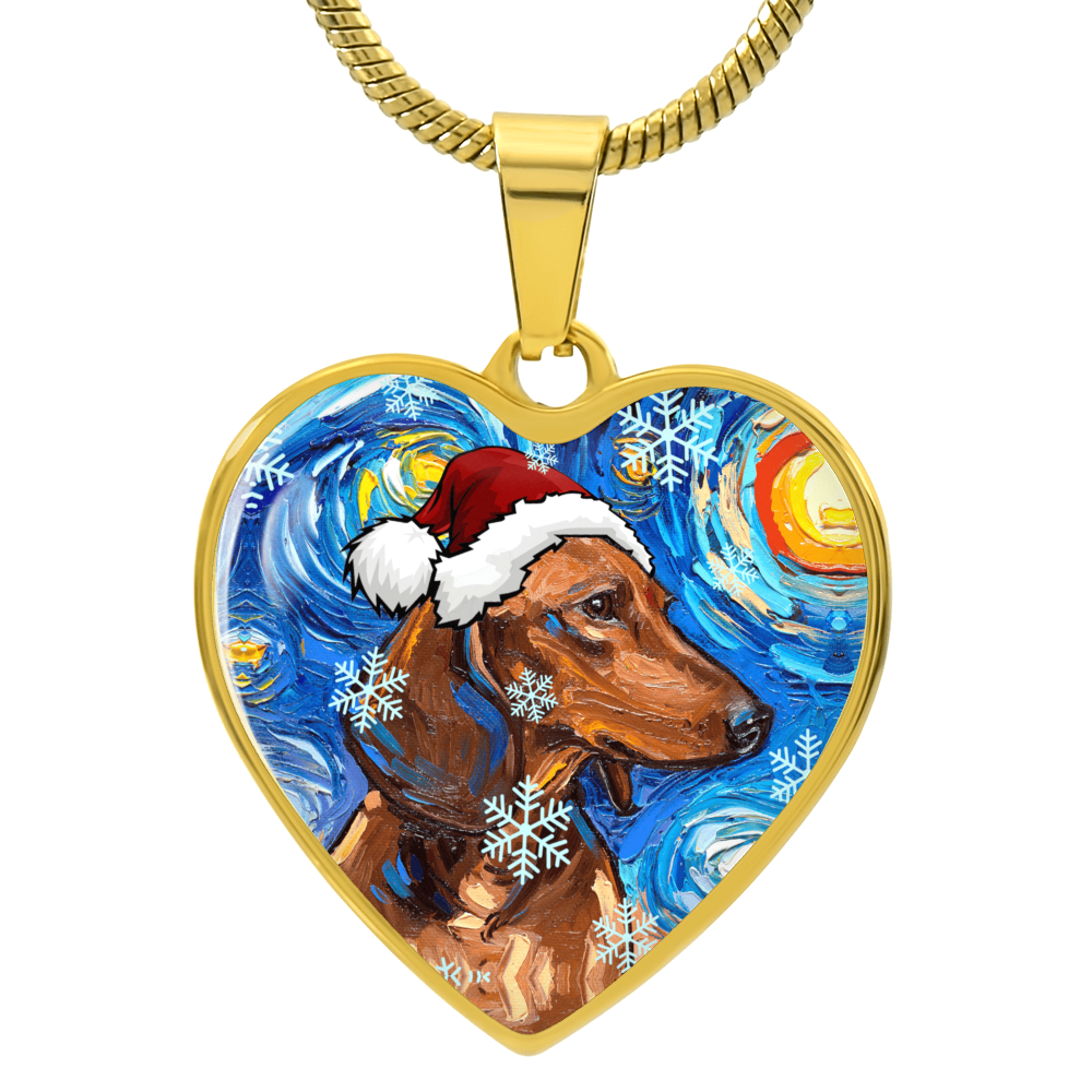 Brown Dachshund Christmas Necklace