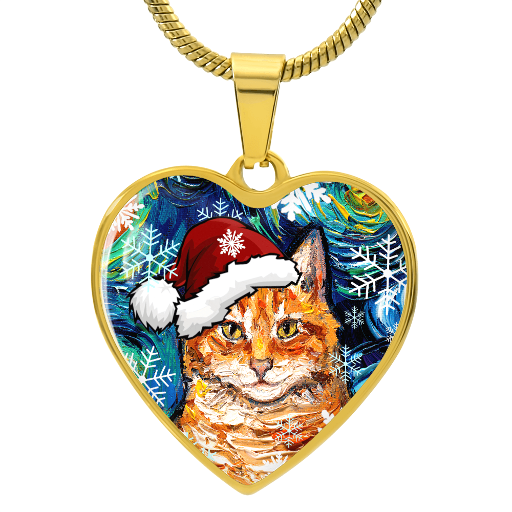 Orange Tabby Christmas Heart Necklace